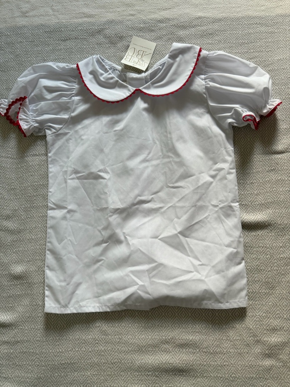 TBBC Maude’s Peter Pan Collar Shirt Size 8 Worth Avenue White with red ric rac